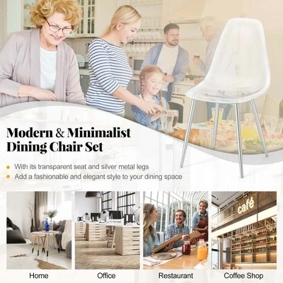 Costway Dining Chair Set Of 4 With Heavy-Duty Electroplated Metal Legs Curved Back Armless 6 Costway Dining Chair Set Of 4 With Heavy-Duty Electroplated Metal Legs Curved Back Armless - Image 6