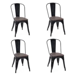 Costway Set Of 4 Metal Dining Side Chair Wood Seat Stackable -Costway GUEST 09c6add6 f427 4ccc 964a 0c4209d57932