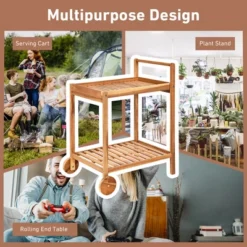 Costway 2-Tier Acacia Rolling Kitchen Trolley Cart Dining Serving Cart Outdoor W/ Wheels -Costway GUEST 09f48bd3 9183 4d43 9305 a7ecbb1676c6