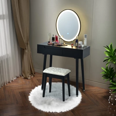 Costway Vanity Makeup Table Touch Screen 3 Lighting Modes Dressing Table Stool Set WhiteBlack Gray 3 Costway Vanity Makeup Table Touch Screen 3 Lighting Modes Dressing Table Stool Set WhiteBlack Gray - Image 3