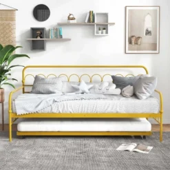 Costway Twin Size Metal Daybed With Trundle Space-Saving Sofa Bed Lockable Wheels Gold -Costway GUEST 0a453ac2 1881 48cd 9841 5ca500056677