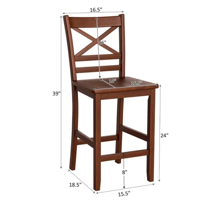 Costway Set Of 2 Bar Stools 24'' Counter Height Chairs W/ Rubber Wood Legs Walnut 3 Costway Set Of 2 Bar Stools 24'' Counter Height Chairs W/ Rubber Wood Legs Walnut - Image 3