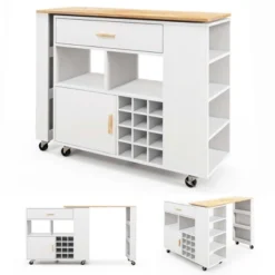 Costway Reversible Folding Kitchen Island Cart Utility Storage Trolley Wine Rack Shelves 18 Costway Reversible Folding Kitchen Island Cart Utility Storage Trolley Wine Rack Shelves -Costway GUEST 0a8e9738 8431 4156 9482 67947367fd12