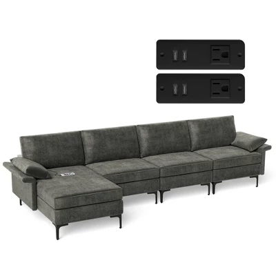 Costway Modern Modular L-shaped Sectional Sofa W/ Reversible Chaise & 4 USB Ports 11 Costway Modern Modular L-shaped Sectional Sofa W/ Reversible Chaise & 4 USB Ports - Image 11
