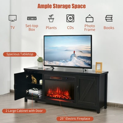 Costway 59'' Fireplace TV Stand W/ 25'' 1350W Electric Fireplace Heater Remote Control 5 Costway 59'' Fireplace TV Stand W/ 25'' 1350W Electric Fireplace Heater Remote Control - Image 5