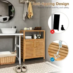Costway Two-door Bamboo Bathroom Floor Cabinet Storage Organizer W/ Open Shelf 15 Costway Two-door Bamboo Bathroom Floor Cabinet Storage Organizer W/ Open Shelf -Costway GUEST 0b329585 79af 4c9d 80c3 f23a92375c3b