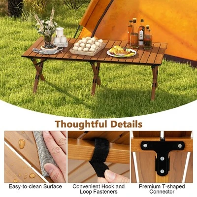 Costway Folding Aluminum Camping Table With Carry Bag Roll-Up Picnic Table With Wood Grain 6 Costway Folding Aluminum Camping Table With Carry Bag Roll-Up Picnic Table With Wood Grain - Image 6