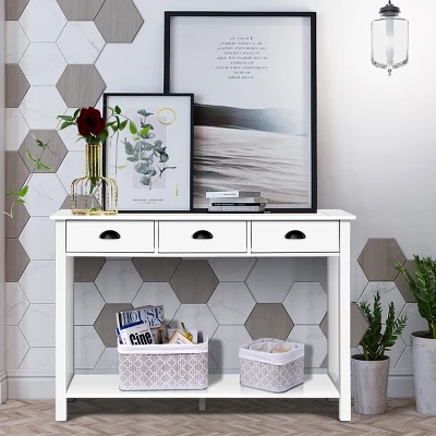 Costway 47'' Console Table Hall Table Side Desk Accent Table Drawers Shelf Entryway White 2 Costway 47'' Console Table Hall Table Side Desk Accent Table Drawers Shelf Entryway White - Image 2