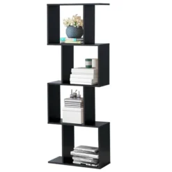 Costway 4-tier S-Shaped Bookcase Free Standing Storage Rack Wooden Display Decor Black -Costway GUEST 0c105881 e7cb 4ac2 b8c0 9c446bbb64a6