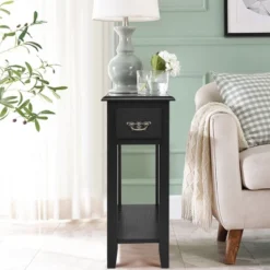 Costway 2 Tier End Bedside Sofa Side Table Narrow Nightstand W/Drawer &Shelf Black -Costway GUEST 0c14f979 59c0 43e1 be1c 3ae5124258ef