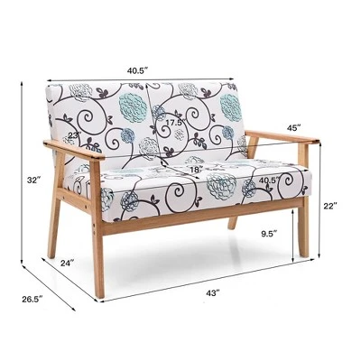 Costway Modern Fabric Loveseat Sofa Couch Upholstered 2-Seat Wood Armchair 1 Costway Modern Fabric Loveseat Sofa Couch Upholstered 2-Seat Wood Armchair