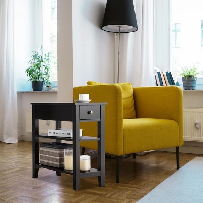 Costway 2 PCS 3Tier Nightstand Bedside Side End Table W/Double Shelves Black 1 Costway 2 PCS 3Tier Nightstand Bedside Side End Table W/Double Shelves Black