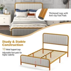 Costway Full Gold Metal Bed Frame Upholstered Platform Bed With Velvet Headboard 17 Costway Full Gold Metal Bed Frame Upholstered Platform Bed With Velvet Headboard -Costway GUEST 0c2b2055 15c9 44cc a26b 73ff84f4064f