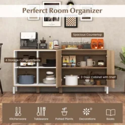 Costway 63" Buffet Sideboard Kitchen Storage Cabinet With 4 Compartments Adjustable Shelf -Costway GUEST 0c480d0d c101 4d25 a9b0 8f75d998dc77