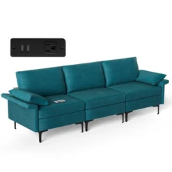 Costway Modern Modular Fabric 3-Seat Sofa Couch With Socket USB Ports & Metal Legs Grey/Blue -Costway GUEST 0c7afb34 2e0a 4b32 a59b ba9619609f2c