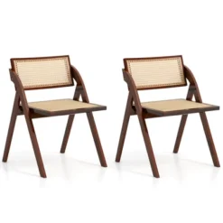 Costway Foldable Dining Chairs Set Of 2/4 With Woven Rattan Backrest & Seat Rubber Wood Frame Brown -Costway GUEST 0ce8b76a 6a39 4fdc 8d5f d921efbac69a