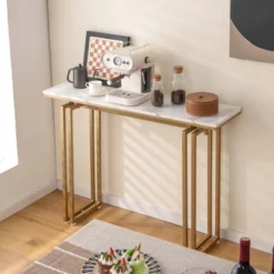 Costway 43.5'' Console Table Faux Marble Entryway Sofa Table With Metal Legs Living Room Black/Gold -Costway GUEST 0cf5791b 432b 4d7f 96dd 0c430f15d390