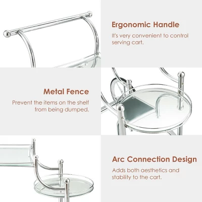 Costway Kitchen Cart Tea Cart Glass Shelves & Metal Frame With Wheels 7 Costway Kitchen Cart Tea Cart Glass Shelves & Metal Frame With Wheels - Image 7