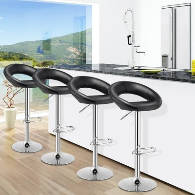 Costway Set Of 4 Adjustable Bar Stools Swivel Pub Chairs Barstools PU Leather White/Black 2 Costway Set Of 4 Adjustable Bar Stools Swivel Pub Chairs Barstools PU Leather White/Black - Image 2