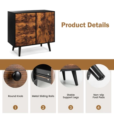 Costway Mid-Century Rustic Storage Cabinet Multipurpose Wood Shelf Organizer With 3 Drawers 8 Costway Mid-Century Rustic Storage Cabinet Multipurpose Wood Shelf Organizer With 3 Drawers - Image 8