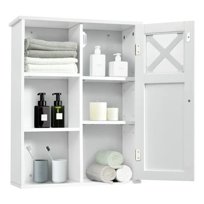 Costway Wall-Mounted Cabinet Bathroom Storage 2-Tier Shelf Multipurpose Organizer White 5 Costway Wall-Mounted Cabinet Bathroom Storage 2-Tier Shelf Multipurpose Organizer White - Image 5