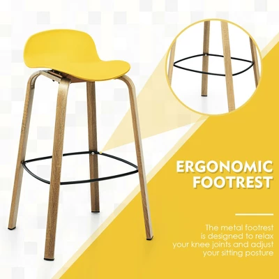 Costway Modern Set Of 4 Barstools 30inch Pub Chairs W/Low Back & Metal Legs Yellow 5 Costway Modern Set Of 4 Barstools 30inch Pub Chairs W/Low Back & Metal Legs Yellow - Image 5