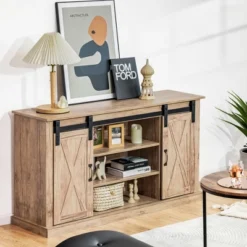 Costway 55'' Sliding Barn Door TV Stand Entertainment Media Console W/ Adjustable Shelf -Costway GUEST 0e4707a4 bc79 4d53 8927 6b11010eea95