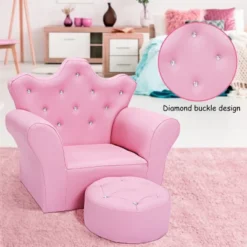 Costway Pink Kids Sofa Armrest Chair Couch Children Toddler Birthday Gift W/ Ottoman