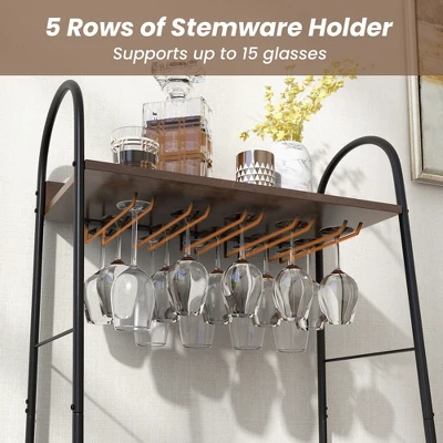 Costway Industrial Rack Freestanding Bottle Holder With Stemware Holder & Open Shelves 5 Costway Industrial Rack Freestanding Bottle Holder With Stemware Holder & Open Shelves - Image 5