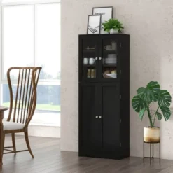 Costway Tall Storage Cabinet Kitchen Pantry Cupboard With Tempered Glass Doors & Shelves Black/White -Costway GUEST 0f2b0e04 70ef 4a49 8252 a77e16e88082
