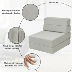 Costway Tri-Fold Fold Down Chair Flip Out Lounger Convertible Sleeper Bed Couch Dorm Grey -Costway GUEST 0f370157 2991 4a15 9044 49d63e0197bf