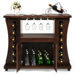 Costway Rolling Buffet Sideboard Wooden Bar Storage Cabinet W/ Wine Rack & Glass Holder -Costway GUEST 0f9866da fbbb 4168 afa1 0aaa62a8232c