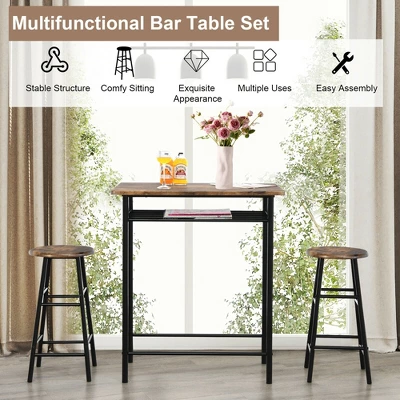 Costway 3 Pieces Bar Table Set Counter Height Dining Pub Table W/ 2 Stools 3 Costway 3 Pieces Bar Table Set Counter Height Dining Pub Table W/ 2 Stools - Image 3