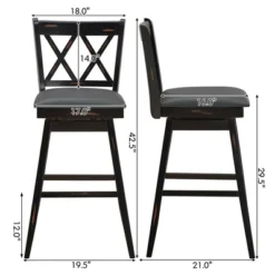 Costway Set Of 2/4 Barstools Swivel Bar Height Chairs With Rubber Wood Legs Black/White -Costway GUEST 0fe494a2 f780 45d9 800f 6b01416d1120