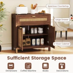 Costway 1/2 PCS Buffet Cabinet Sideboard Storage Cabinet Rattan Doors & Drawer Adjustable Shelf -Costway GUEST 103c5f4e d34b 4e75 92a5 02f3f1dbefd4
