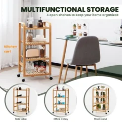 Costway 4-Tier Kitchen Serving Trolley Cart Mobile Bamboo Storage Shelf Lockable Casters -Costway GUEST 1041bab1 c38c 49f0 b38c 0da6759fa5db