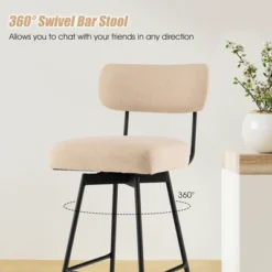 Costway Set Of 4 Swivel Bar Stools Counter Height Upholstered Kitchen Dining Chair Gray/Beige -Costway GUEST 109619be 3e78 474a aca2 c6a3c6bf3d50