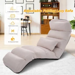 Costway Folding Lazy Sofa Chair Stylish Sofa Couch Beds Lounge Chair W/Pillow Beige New -Costway GUEST 109c7e7f 4b10 4cfa bec6 9e9456715830