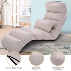 Costway Folding Lazy Sofa Chair Stylish Sofa Couch Beds Lounge Chair W/Pillow Beige New -Costway GUEST 1111bdcd a366 4d42 9af0 1c24737770ec