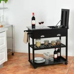 Costway Rolling Kitchen Island Trolley Cart Stainless Steel Flip Tabletop W/ Drawer Brown 11 Costway Rolling Kitchen Island Trolley Cart Stainless Steel Flip Tabletop W/ Drawer Brown -Costway GUEST 1133951b 0260 4e70 bacc 3cd8beb6badc