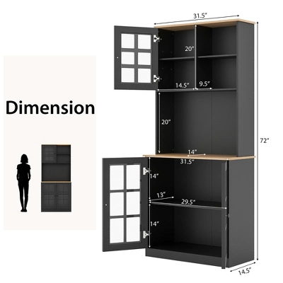 Costway 72'' Freestanding Pantry Cabinet Kitchen Buffet Sideboard Hutch With 3 Doors Black/White 2 Costway 72'' Freestanding Pantry Cabinet Kitchen Buffet Sideboard Hutch With 3 Doors Black/White - Image 2