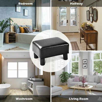 Costway Small Ottoman Footrest PU Leather Footstool Rectangular Seat Stool Black 5 Costway Small Ottoman Footrest PU Leather Footstool Rectangular Seat Stool Black - Image 5