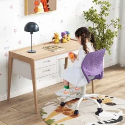 Costway Height-adjustable Ergonomic Kids Chair Breathable Mesh Desk Chair W/ Wheels Mobile Comfortable School Chair For Kids Room Purple -Costway GUEST 1183a680 4c3b 462d ad22 35b778f50c28