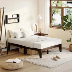 Costway 51 Costway Full Size Wood Bed Frame & Memory 8'' Foam Mattress Set CertiPUR-US Certified