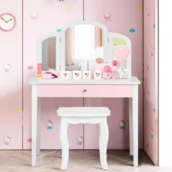 Costway Kids Vanity Set Princess Makeup Dressing Play Table Set W/Mirror White Pink 16 Costway Kids Vanity Set Princess Makeup Dressing Play Table Set W/Mirror White Pink -Costway GUEST 119a6637 0d33 4ff4 a83c ec7fb68a3db5