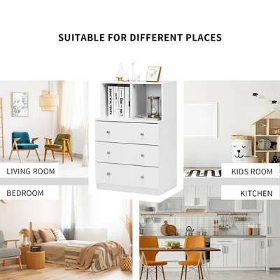 Costway 3 Drawer Dresser W/ Cubbies Storage Chest For Bedroom Living Room White/Black/Grey 7 Costway 3 Drawer Dresser W/ Cubbies Storage Chest For Bedroom Living Room White/Black/Grey - Image 7