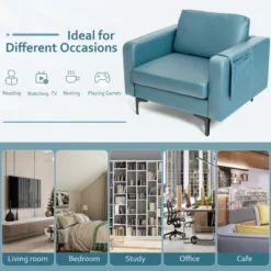 Costway Set Of 2 Leathaire Fabric Accent Armchair Single Sofa W/Side Storage Pocket -Costway GUEST 11e5d422 b0b3 4280 86d0 c41b7daec1b8