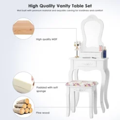 Costway White Vanity Jewelry Makeup Dressing Table Stool Drawer -Costway GUEST 12065c81 8f4f 429d 80c7 8177608deed5