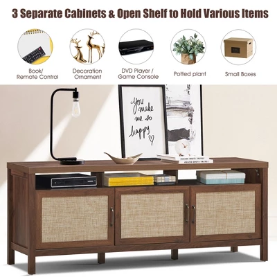 Costway TV Stand Entertainment Media Center For TV's Up To 65'' W/ Rattan Doors 7 Costway TV Stand Entertainment Media Center For TV's Up To 65'' W/ Rattan Doors - Image 7