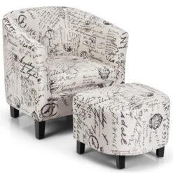 Costway Barrel Modern Accent Tub Upholstered Chair French Print W/ Ottoman 11 Costway Barrel Modern Accent Tub Upholstered Chair French Print W/ Ottoman -Costway GUEST 1244be67 ea05 4b7b 8f2c 6800ecd1e03e